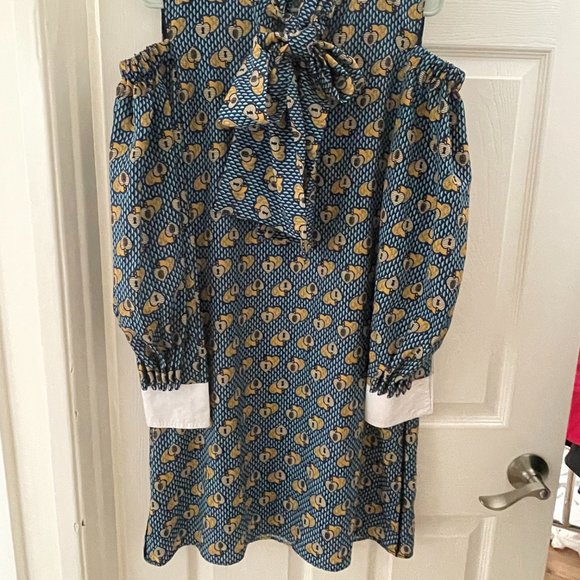 Fendi Women's Blue Heart Cold Shoulder Mini Shirt Dress Size 38 - Picture 2 of 11